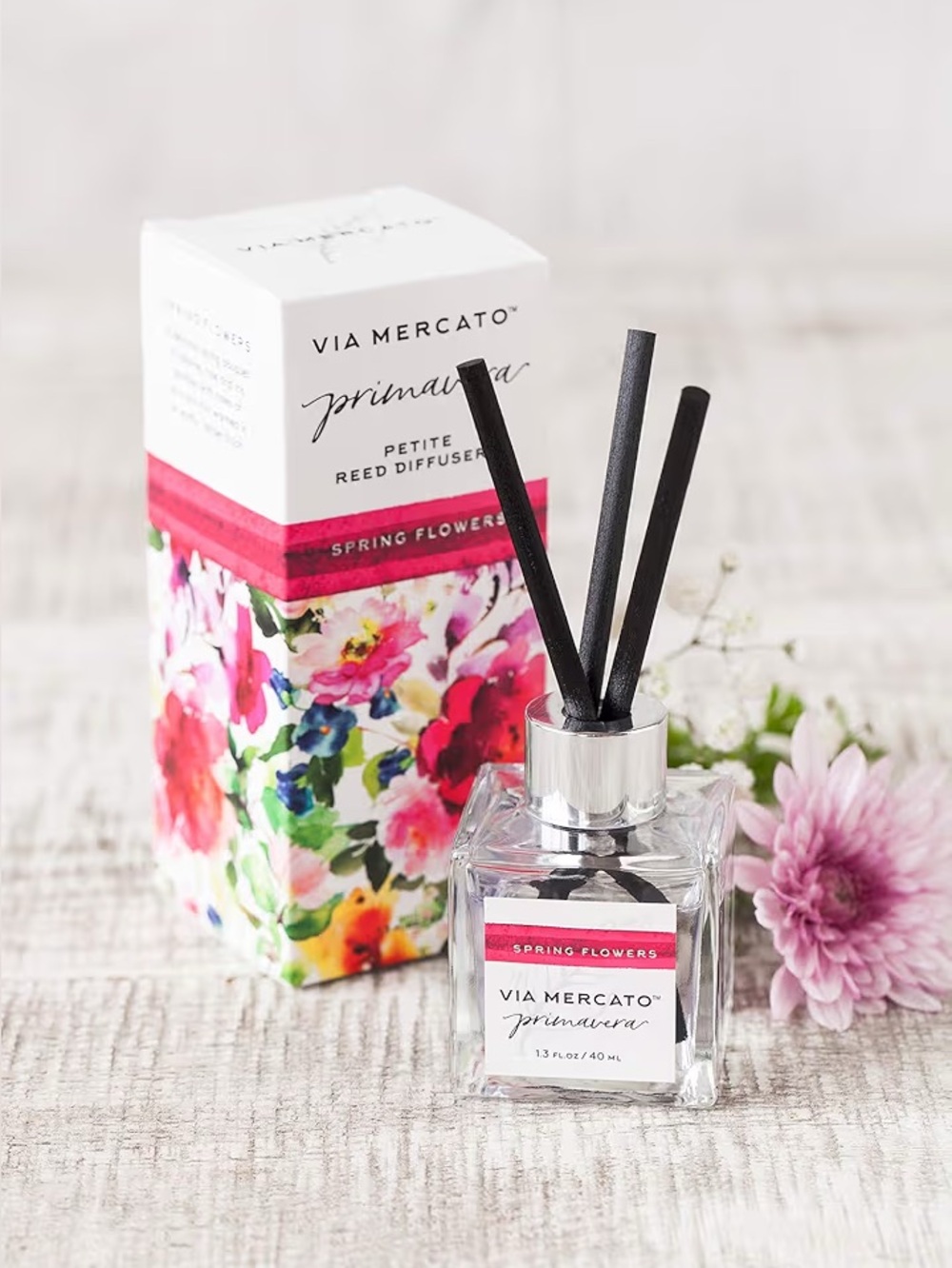 4 Via Mercato Primavera Spring Collection, Petite Reed Diffuser,Spring Flowers